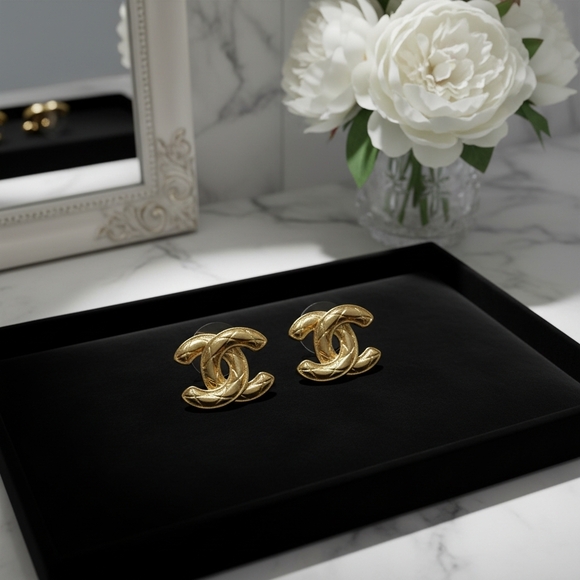 Chanel Gold Logo Stud Earrings - Picture 2 of 3